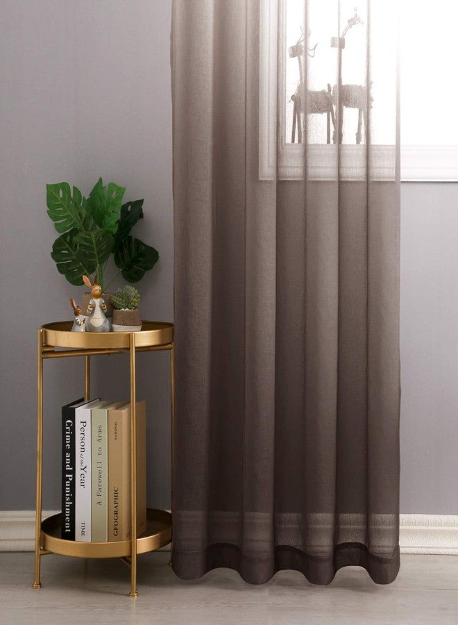 DWCN Faux Linen Ombre Sheer Curtains - Gradient Semi Voile Grommet Top Window Curtains for Bedroom and Living Room, Set of 2 Panels, 52 x 84 Inches Long, Chocolate Brown - Image 5